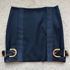 Versace black mini skirt with side gold buckles